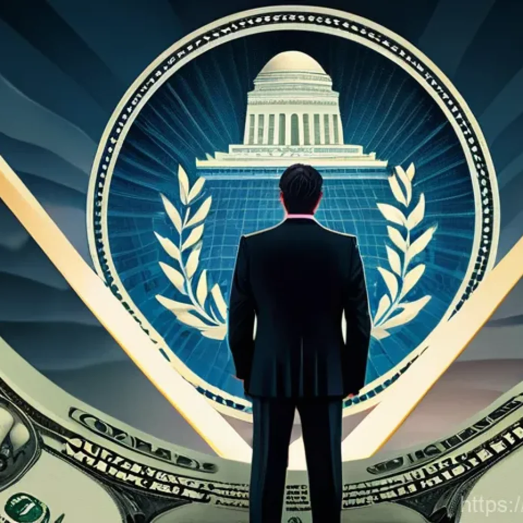 달러화 강세 이유 - **Prompt:** "A majestic, stoic figure, embodying the Federal Reserve, stands atop a stylized, upward...