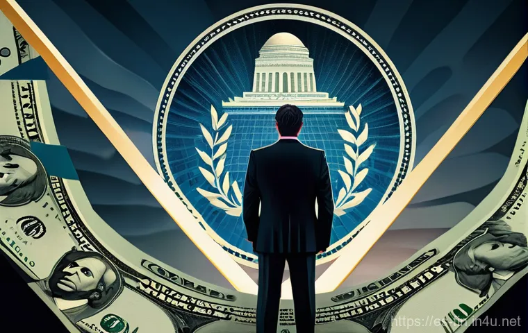 달러화 강세 이유 - **Prompt:** "A majestic, stoic figure, embodying the Federal Reserve, stands atop a stylized, upward...